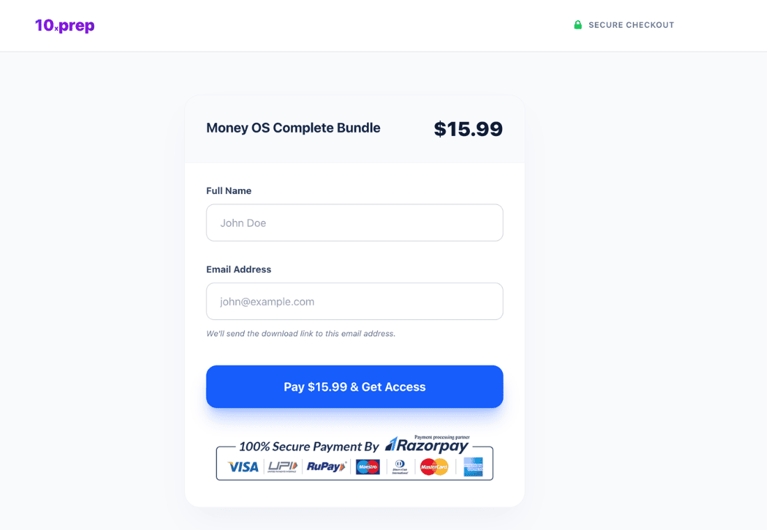 MoneyOS checkout flow